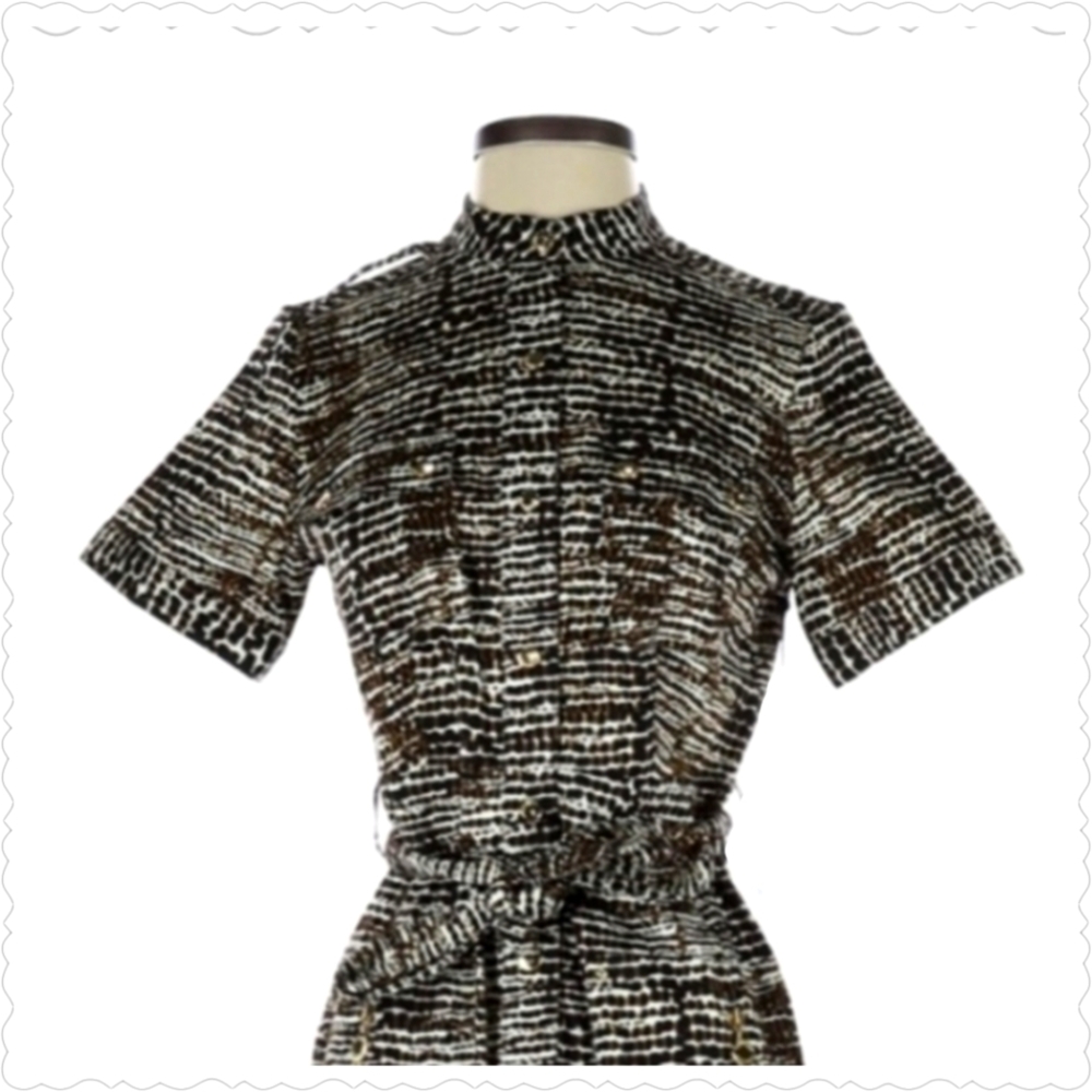 CALVIN KLIEN Animal Print Snap-Front, Belted Dress, Size 4 - Picture 2 of 8
